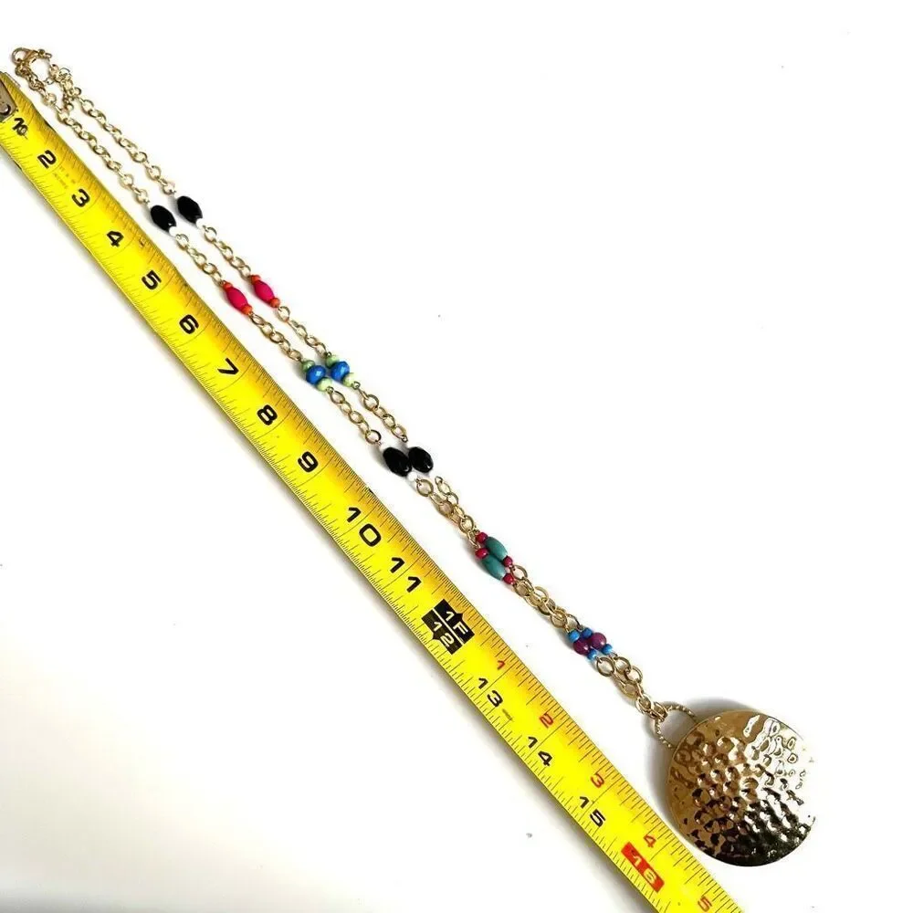 Gold tone colorful beaded pendant necklace